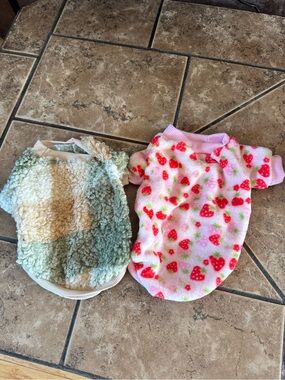 Cozy Sherpa & Strawberry Print Pet Sweaters - Pink, Red, Cream, Green